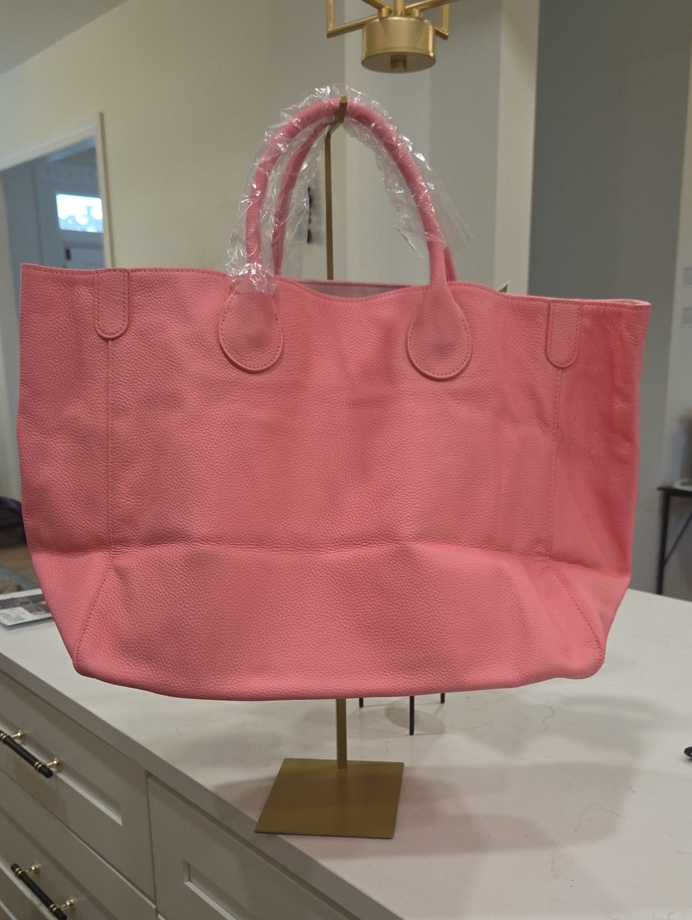 Extra Large Stylish Baby Pink Women’s Tote Bag- Genuine Leather